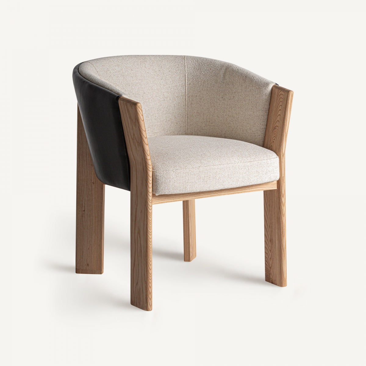 Chaise de salle à manger en tissu beige et cuir noir | Vical Nara