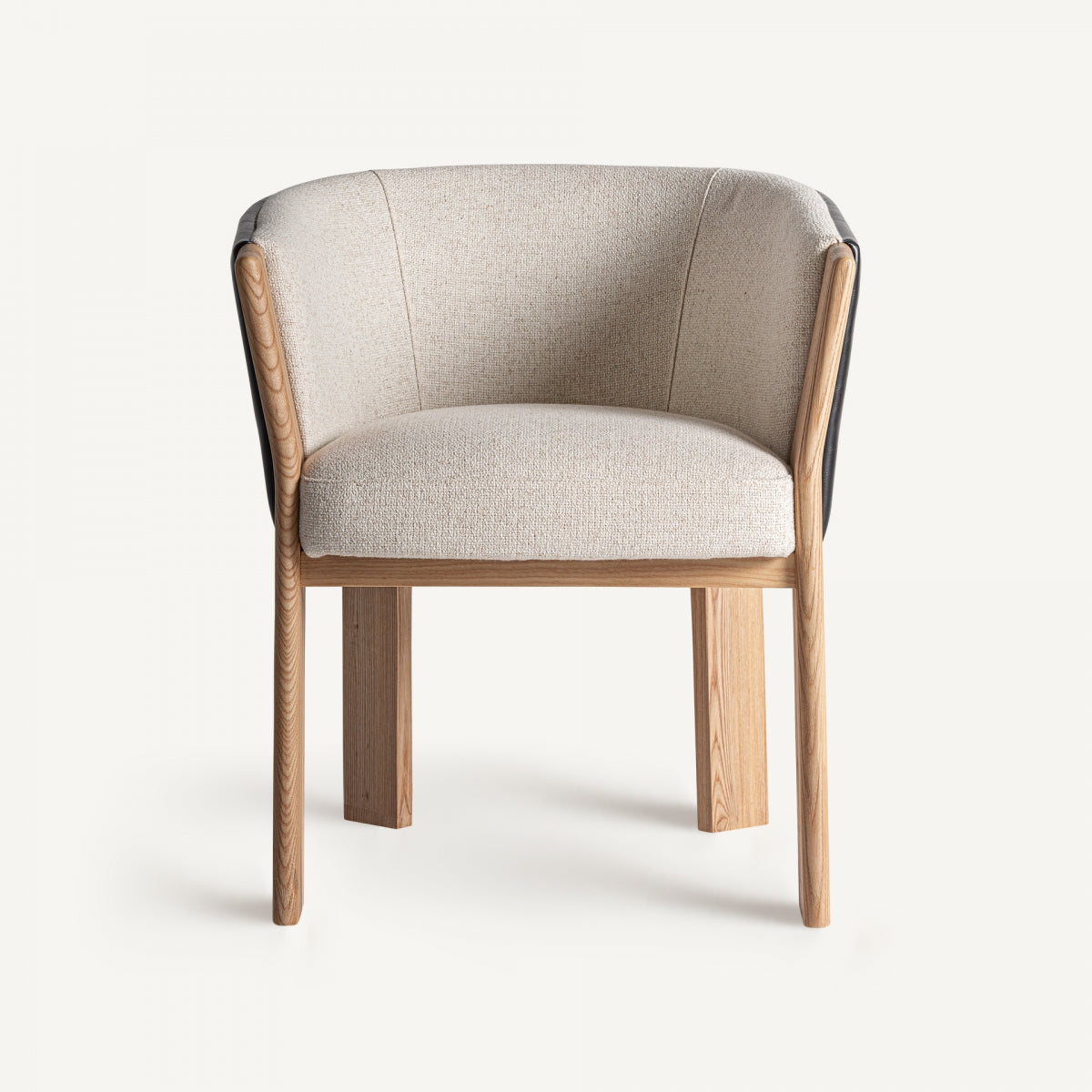 Chaise de salle à manger en tissu beige et cuir noir | Vical Nara