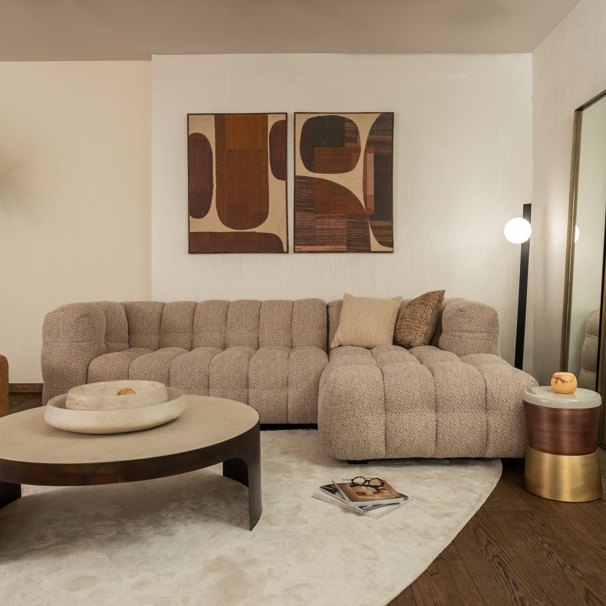 Canapé d'angle droit 2-3 places en tissu marron | Dôme Déco Bâle