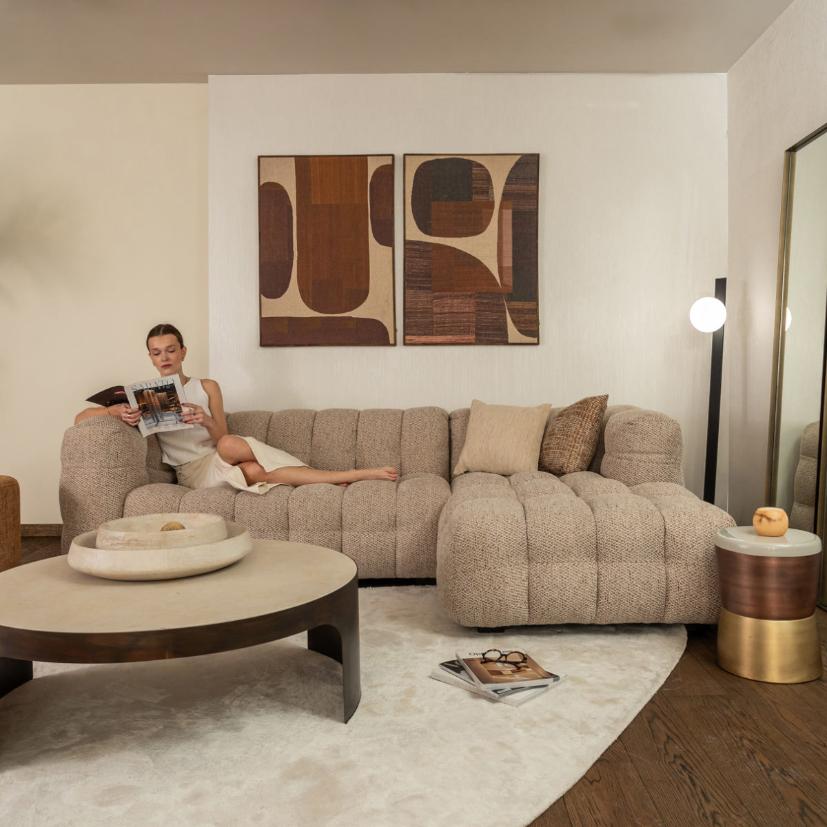 Tableau organique en tissu marron | Dôme Déco Evoke