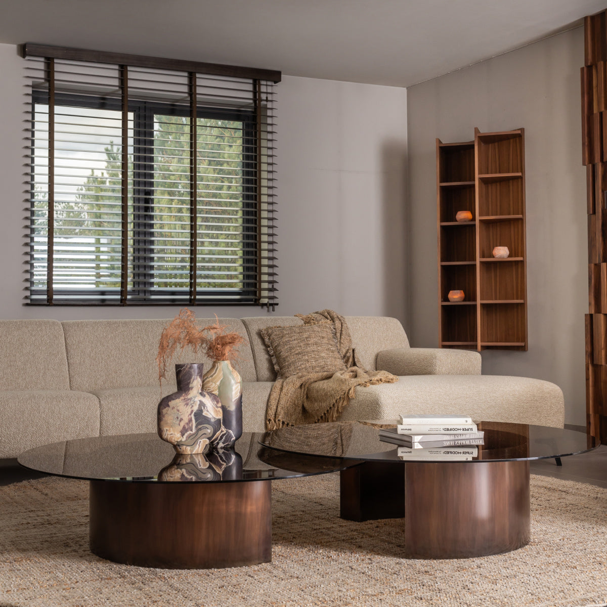 Canapé d'angle droit en tissu beige | Dôme Déco Lugano