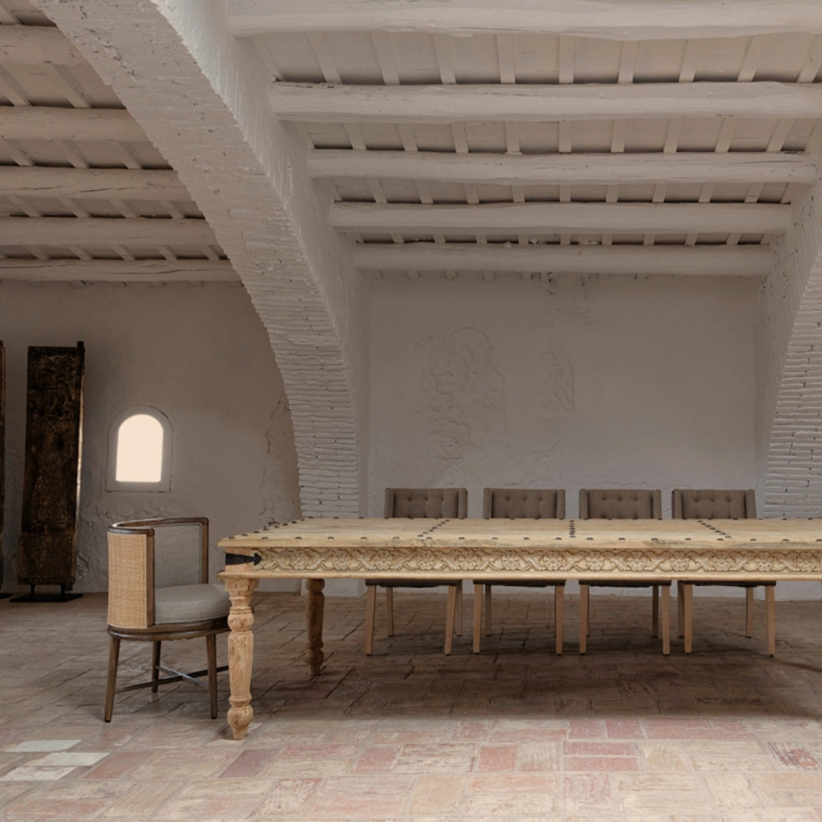 Chaise de salle à manger en tissu blanc | Vical Varaire