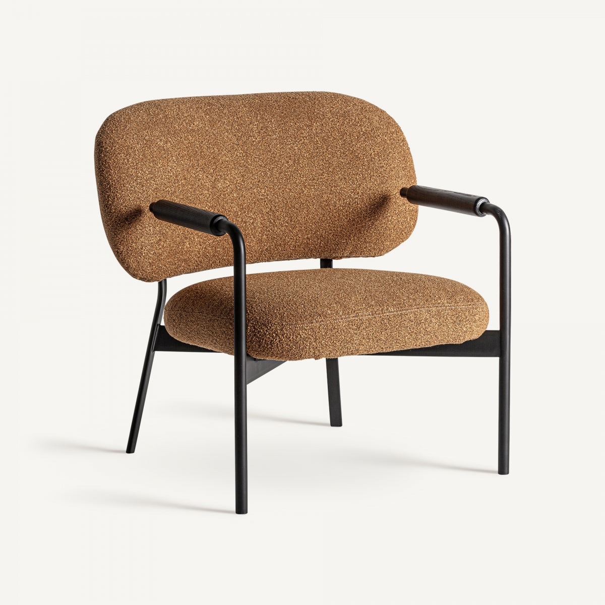 Fauteuil bouclé ocre et bois de pin | VICAL Jessie