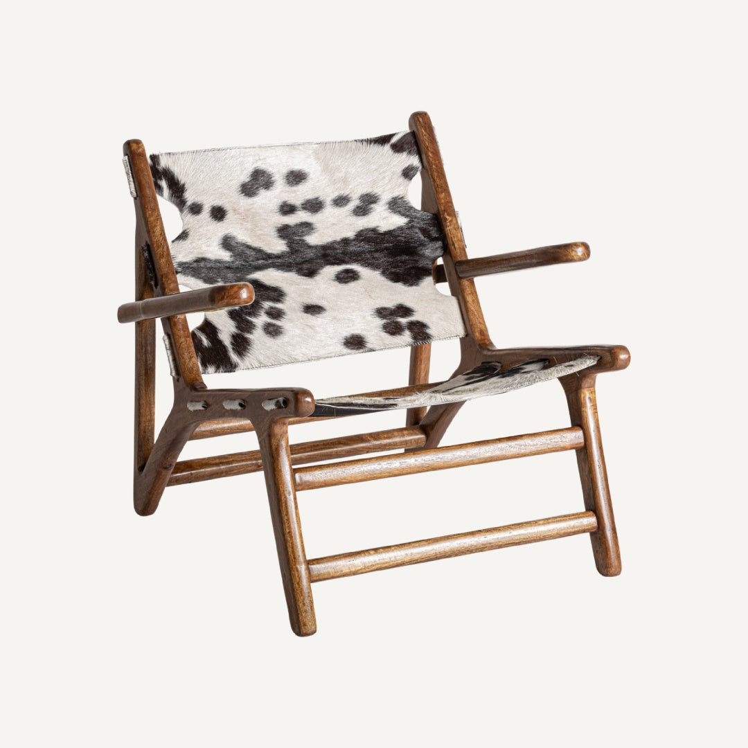 Fauteuil d'appoint en cuir et bois de manguier | Vical Helfaut
