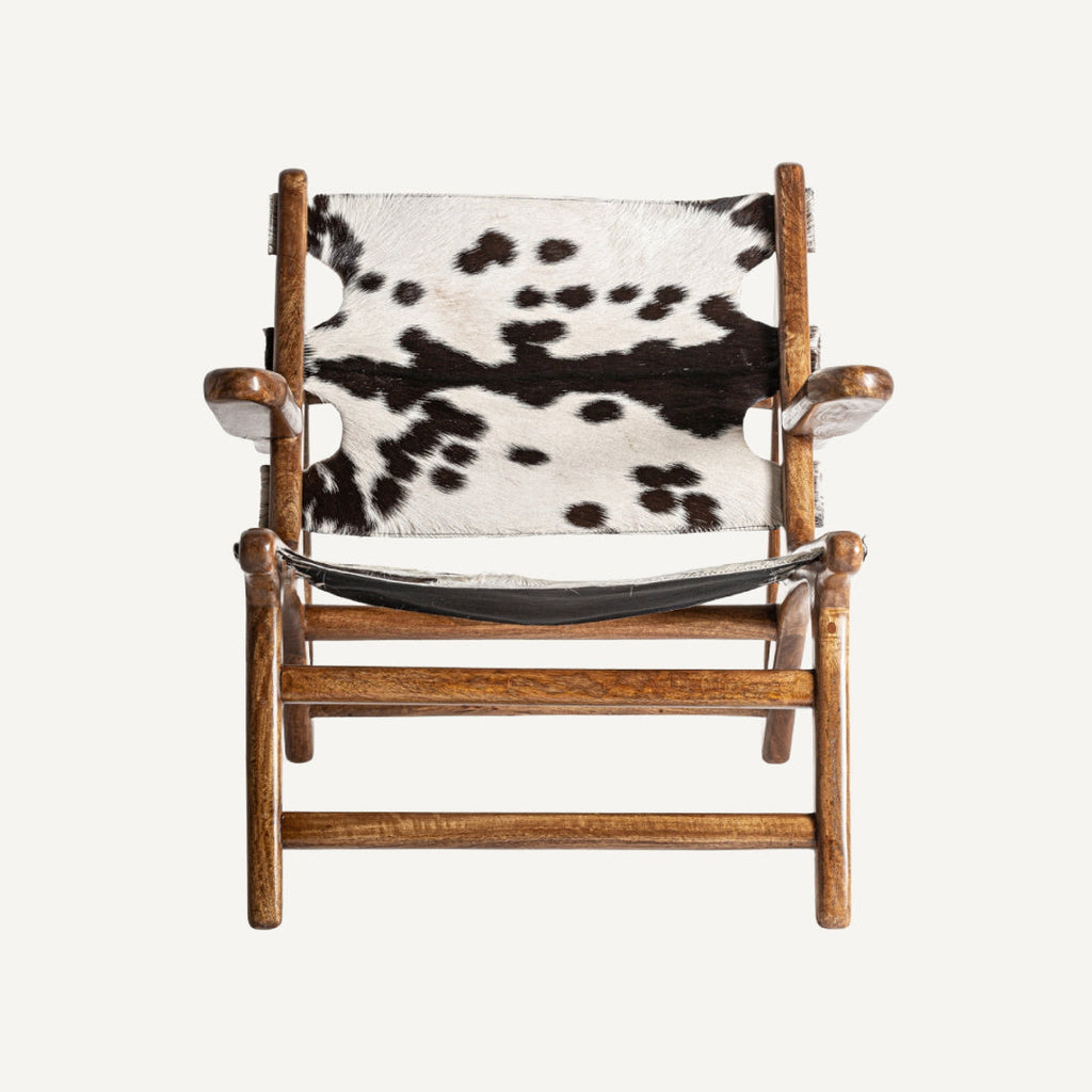 Fauteuil d'appoint en cuir et bois de manguier | Vical Helfaut
