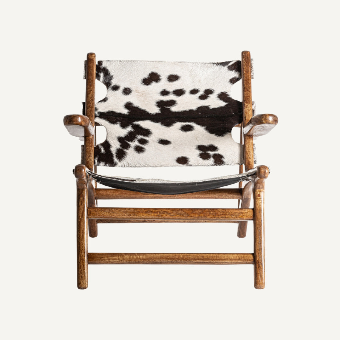 Fauteuil d'appoint en cuir et bois de manguier | Vical Helfaut