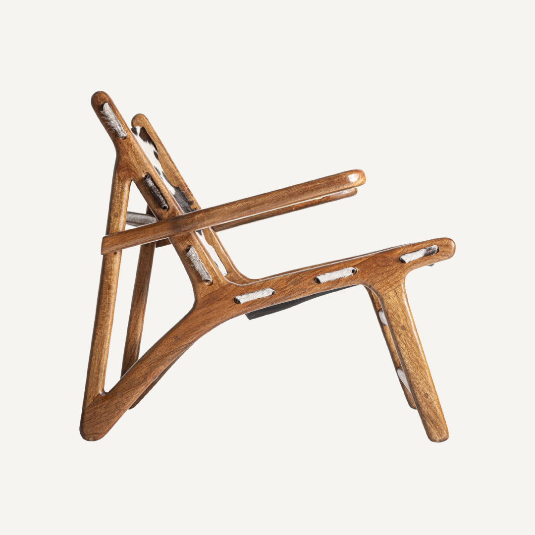 Fauteuil d'appoint en cuir et bois de manguier | Vical Helfaut