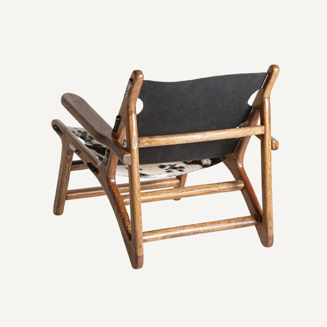 Fauteuil d'appoint en cuir et bois de manguier | Vical Helfaut