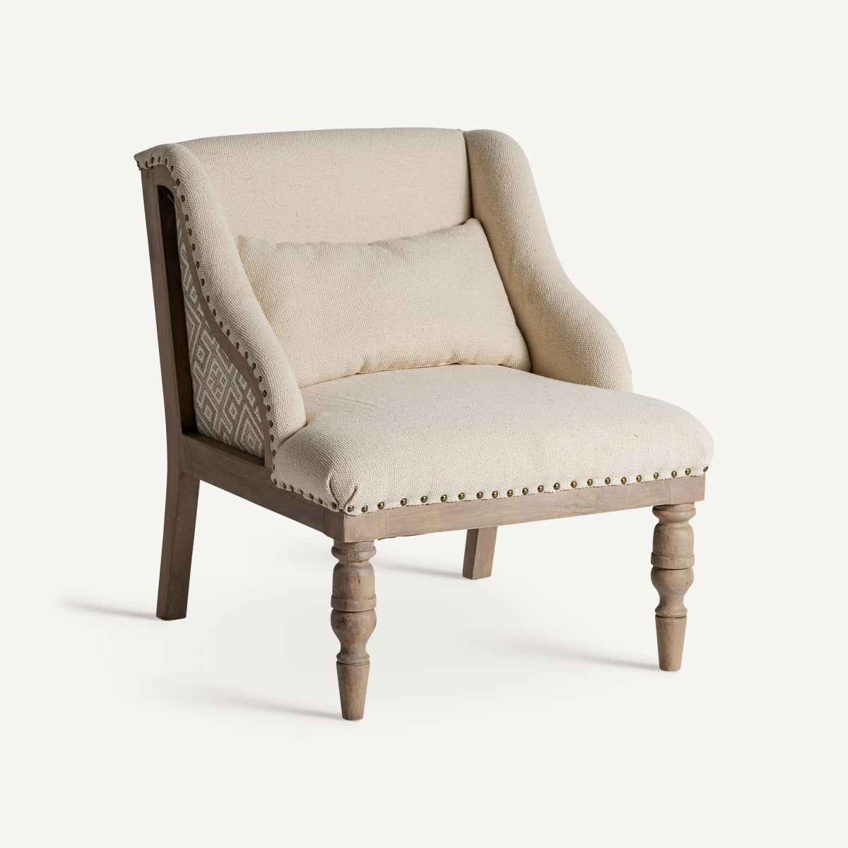 Fauteuil d'appoint en manguier et tissu beige | Vical Objat