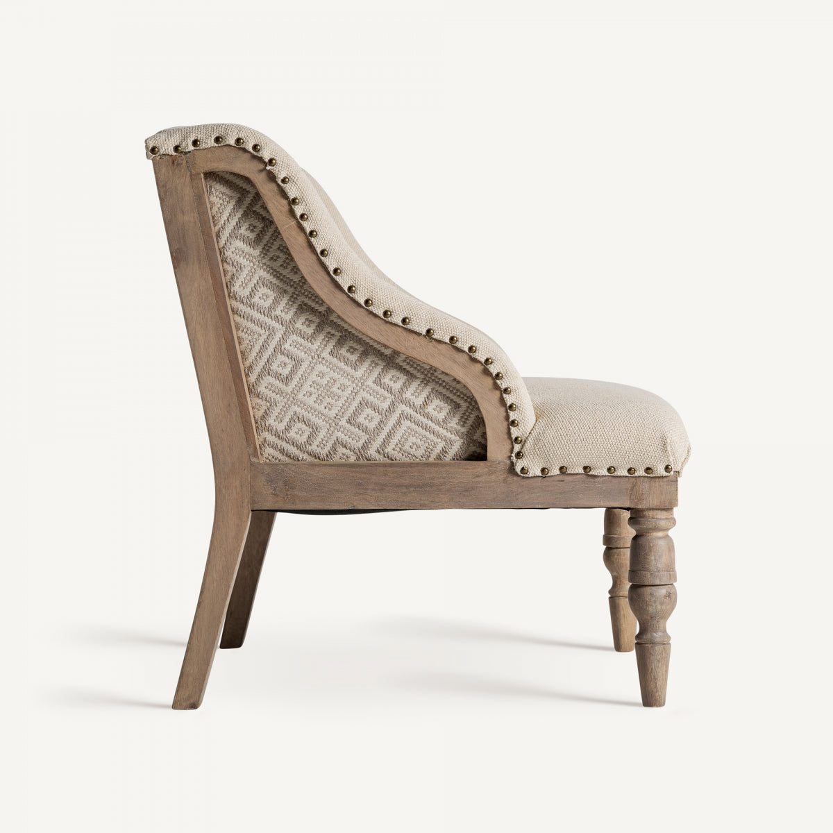 Fauteuil d'appoint en manguier et tissu beige | Vical Objat