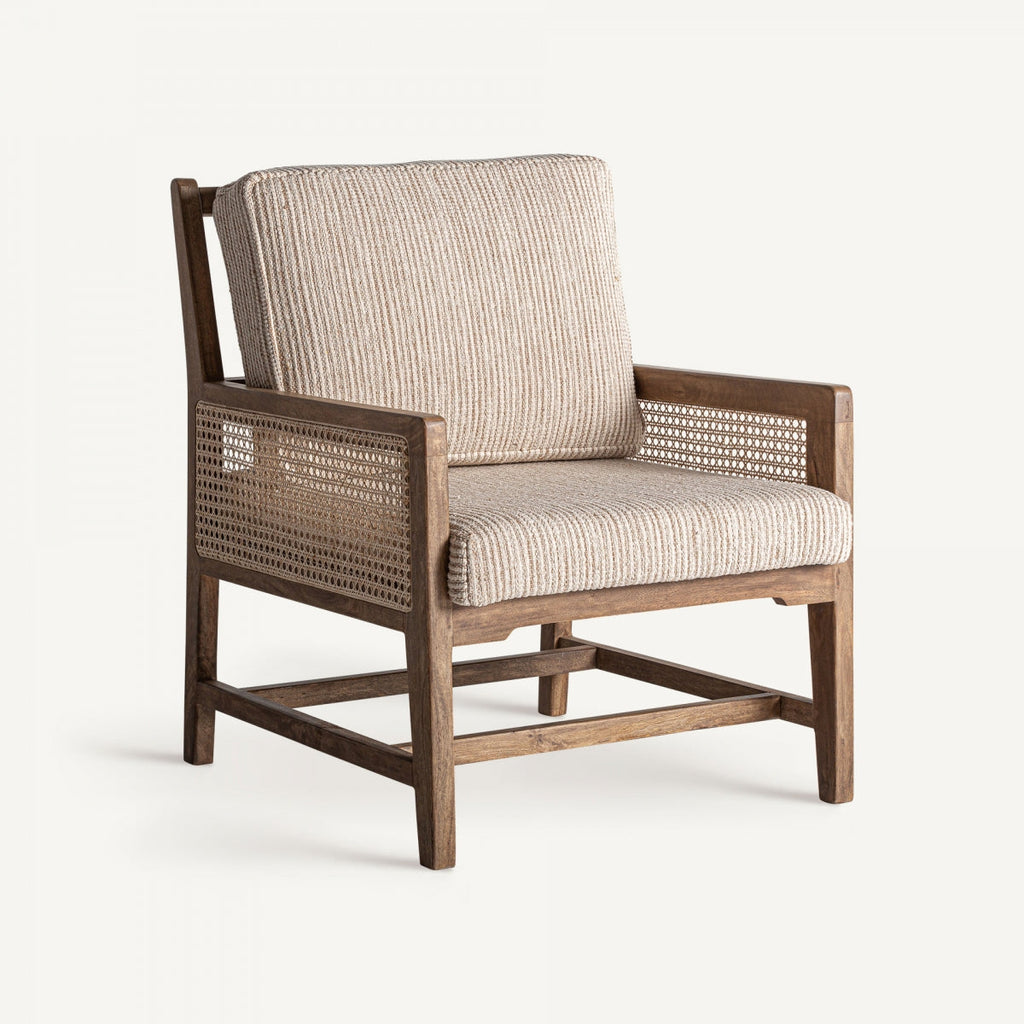 Fauteuil d'appoint en manguier, osier et tissu beige | Vical Romanand