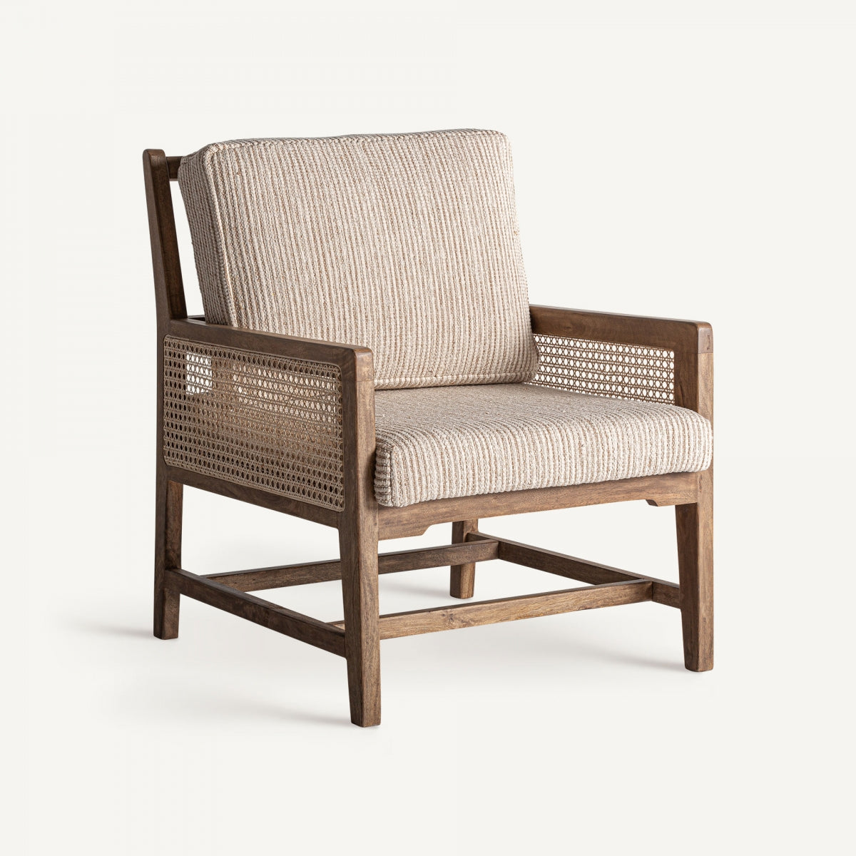 Fauteuil d'appoint en manguier, osier et tissu beige | Vical Romanand