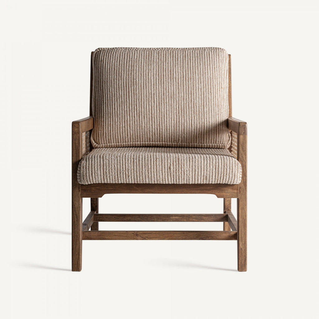 Fauteuil d'appoint en manguier, osier et tissu beige | Vical Romanand