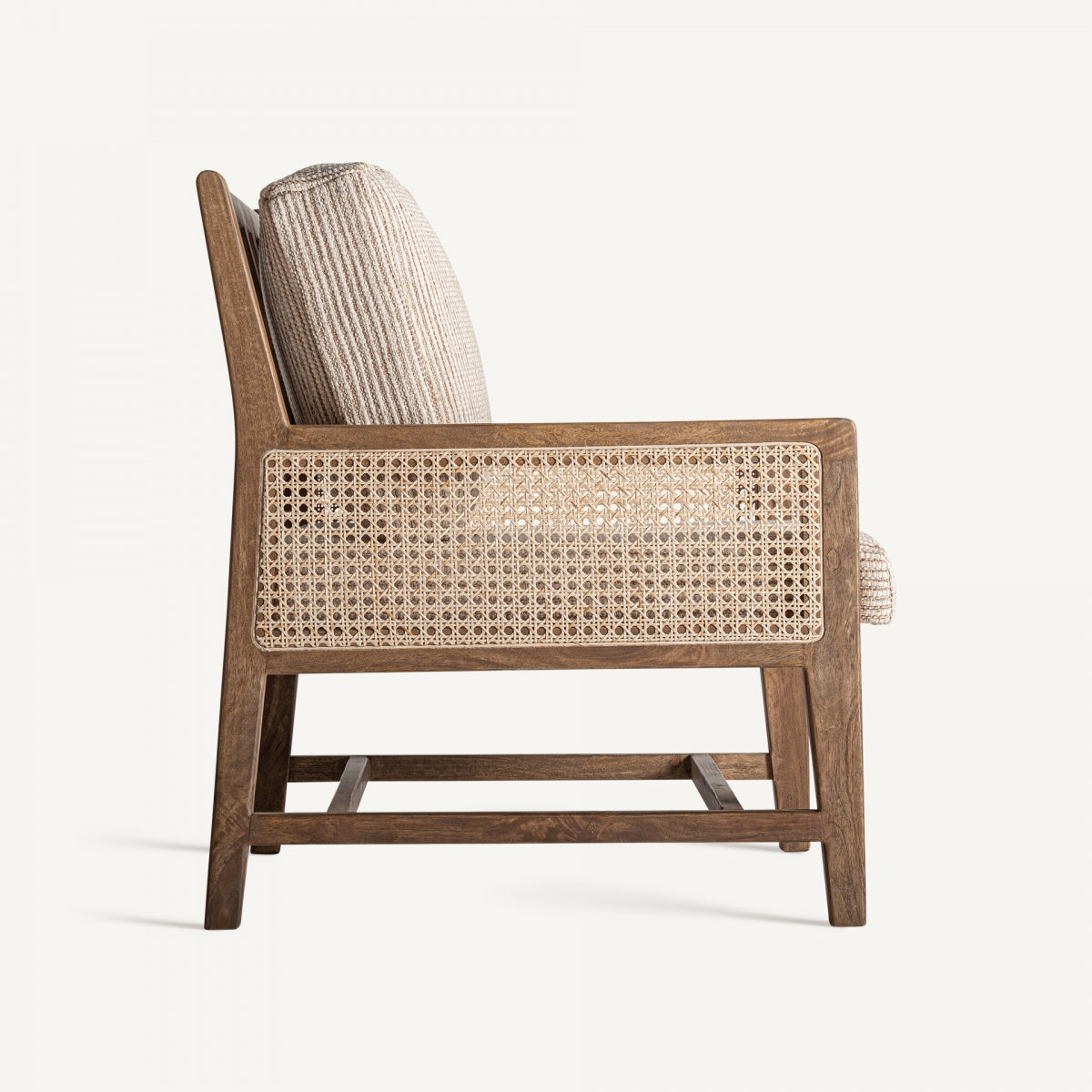 Fauteuil d'appoint en manguier, osier et tissu beige | Vical Romanand