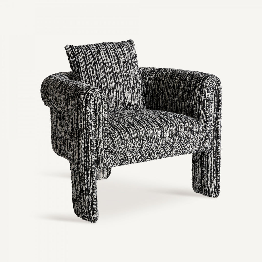 Fauteuil d'appoint en tissu noir et blanc marbré | Vical Kostov