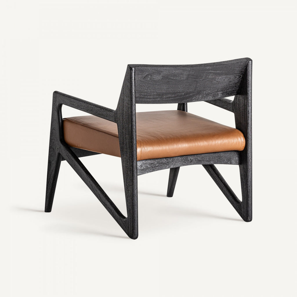 Fauteuil en cuir et bois d'acacia noir | VICAL Beslon