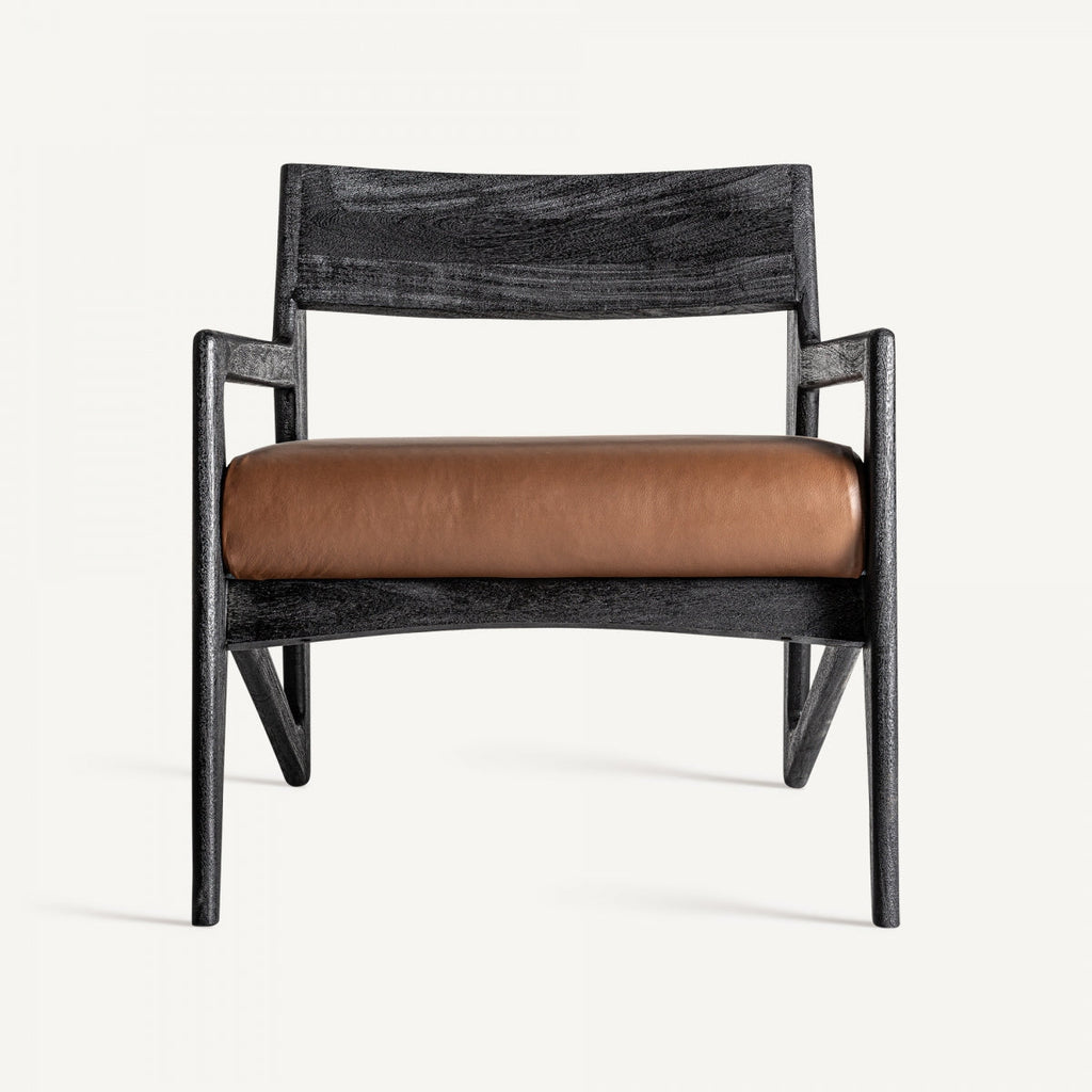 Fauteuil en cuir et bois d'acacia noir | VICAL Beslon