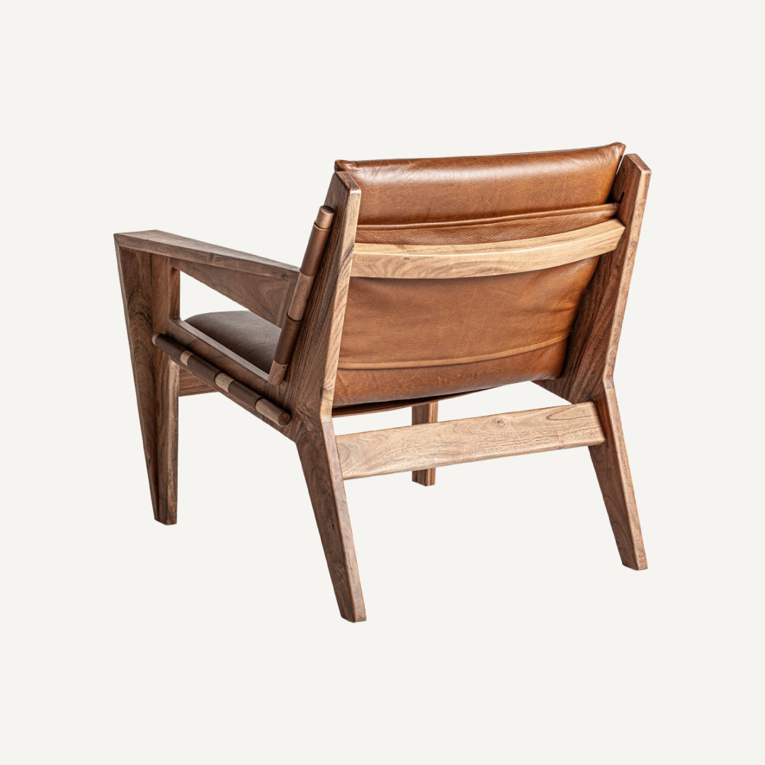 Fauteuil en cuir marron et bois d'acacia | Vical Melle