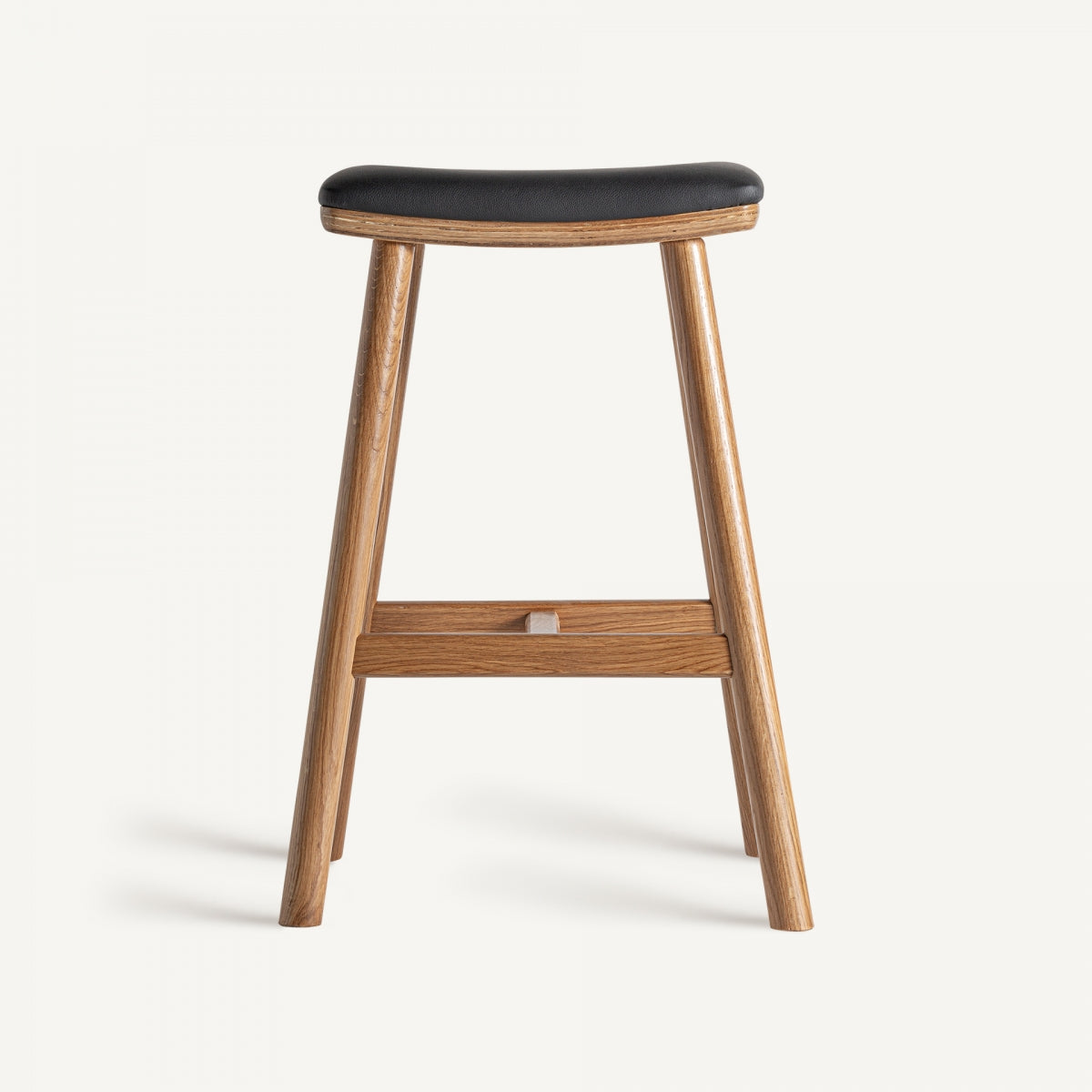 Tabouret en chêne et cuir noir | Vical Marciac