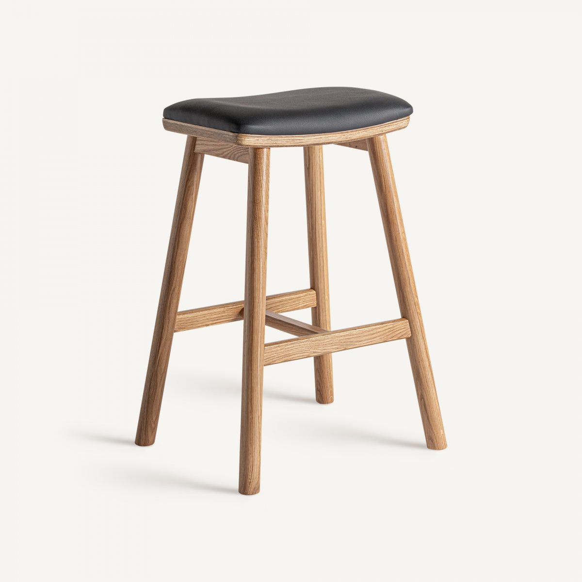 Tabouret en chêne et cuir noir | Vical Marciac